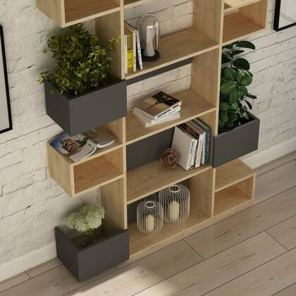 Giga Meubel - Boekenkast Eiken|Antraciet Hout - 120x20x171cm - Niho Grijs