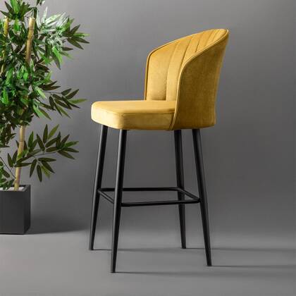 Giga Meubel - Barkruk Geel Stof - Zithoogte 65cm - Rubi