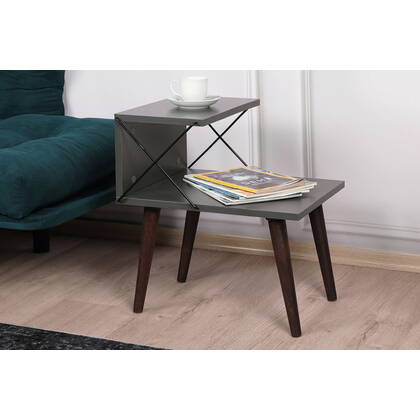 Giga Meubel - Nachtkastje Antraciet Hout - 50x40x55cm - Cross Grijs