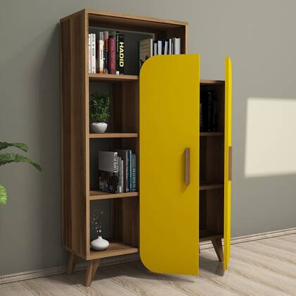 Giga Meubel - Boekenkast Walnoot|Geel Hout - 90x32x132cm - Form