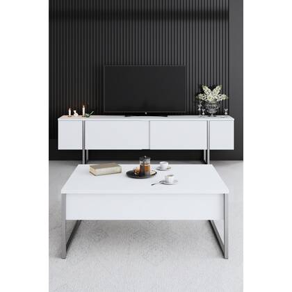 Giga Meubel - Tv-meubel Wit|Zilver Hout - 180x30x50cm - Luxe