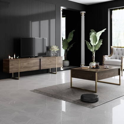 Giga Meubel - Tv-meubel Walnoot|Goud - 180x30x50cm - Luxe Bruin