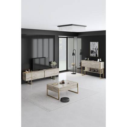 Giga Meubel - Tv-meubel Travertinlook|Goud Hout - 180x30x50cm - Luxe Taupe