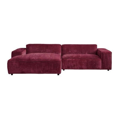 by fonQ Chunky Hoekbank met Chaise Longue Links - Rib - Wijn Rood