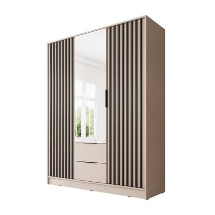 Meubella - Kledingkast Nairobi - Beige - Zwart - 155 cm - met spiegel