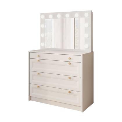 Meubella - Kaptafel Rumble - Wit - 90 cm - Met spiegel