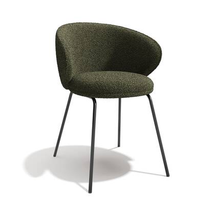 Set van 2 kaki bouclette stoelen met zwarte poten Groen
