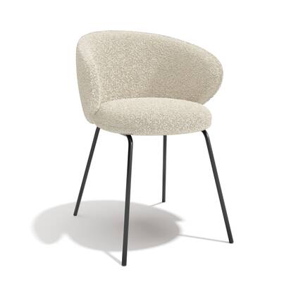 Set van 2 kleurige bouclettestoelen met zwarte poten Crème