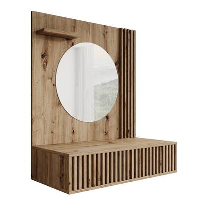 Meubella - Kaptafel Evy - Eiken - 85 cm - Met spiegel Bruin
