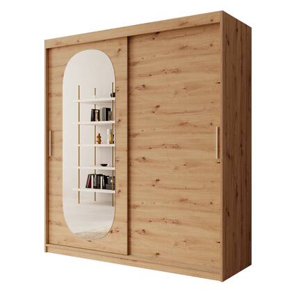Meubella - Kledingkast Bodhi - Eiken - 180 cm - Met spiegel