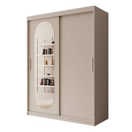 Meubella - Kledingkast Bodhi - Beige - 150 cm - Met spiegel