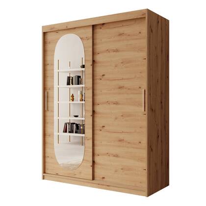 Meubella - Kledingkast Bodhi - Eiken - 150 cm - Met spiegel Bruin