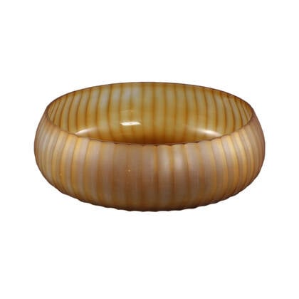 PTMD Lavanya Brown Carved Glass Round Bowl Ribbed Bruin