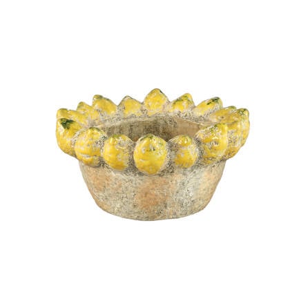 PTMD Fruitsy Yellow Round Terra Bowl Lemons Edge L Geel