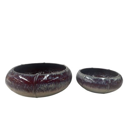 PTMD Azad Pink Ceramic Bowl Pot Low Round Set Of 2 Roze