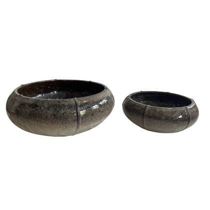 PTMD Azad Cream Ceramic Bowl Pot Low Round Set Of 2 Bruin