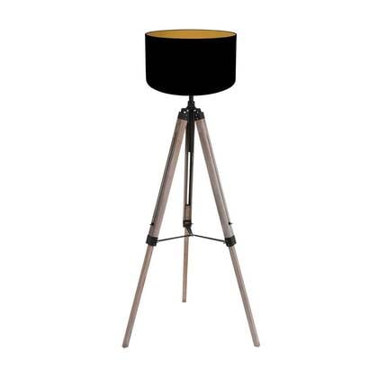 Mexlite Vloerlamp Triek Driepoot incl. Linnen Kap Zwart - Goud Ø 40cm Bruin