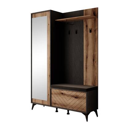 Meubella - Kapstok Dolores - Eiken - Zwart - 134 cm Bruin, Zwart
