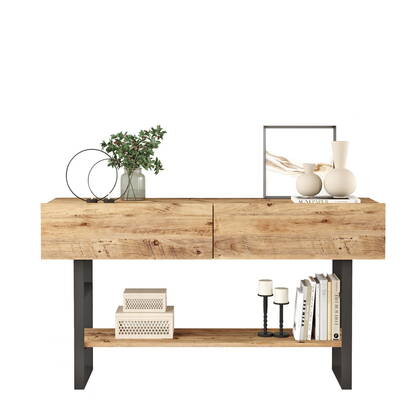 Giga Meubel - Garderobemeubel Naturel Hout - 139x43x75,7cm - Dilek Bruin