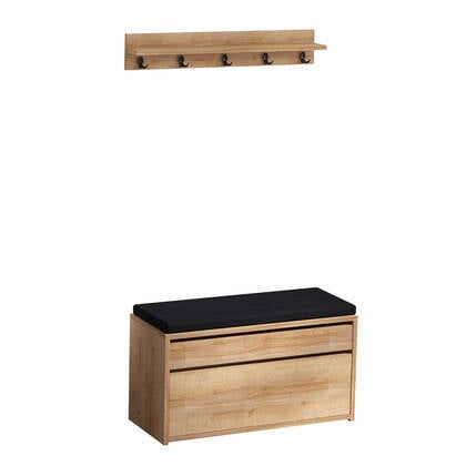 Giga Meubel - Garderobemeubel Naturel Eiken|Zwart - 80x35x42cm - Boby Bruin