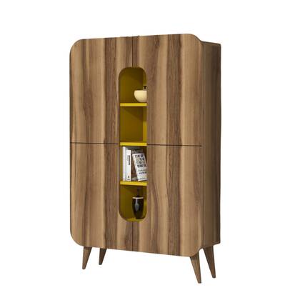 Giga Meubel - Wandkast Walnoot|Geel Hout - 93x32x144cm - Mine