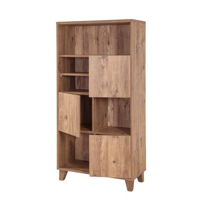 Giga Meubel - Boekenkast Naturel Hout - 80x36x155cm - Marina Flora Bruin