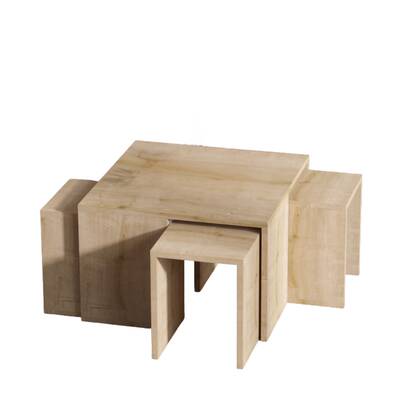 Giga Meubel - Salontafel Naturel - Set Van 5 - 60x60x37cm - Ortanca Bruin