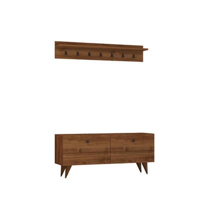 Giga Meubel - Schoenenkast + Kapstok Walnoot - 113x35x48,5cm - Rupa Bruin