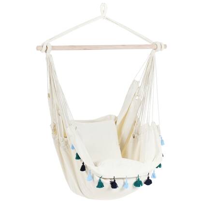 Beliani - VARENA - Hangstoel - Beige|Blauw - Katoen