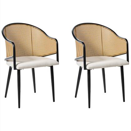Beliani-WEIMAR-Eetkamerstoel set van 2-Zwart|Gebroken wit-Polyester