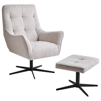Beliani - MOLLE - Fauteuil met voetenbank - Licht - Polyester Beige