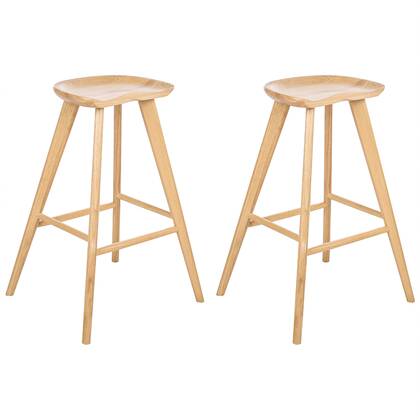 Beliani - CANDO - Barkruk set van 2 - Licht - Rubberhout Bruin