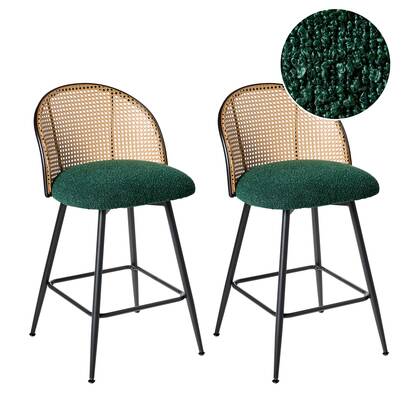Beliani - NATHAN - Barkruk set van 2 - Groen - 91 cm - Bouclé