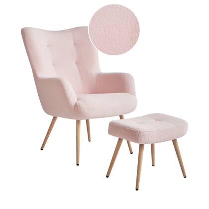Beliani - VEJLE II - Fauteuil met hocker - Pastel - Bouclé Roze