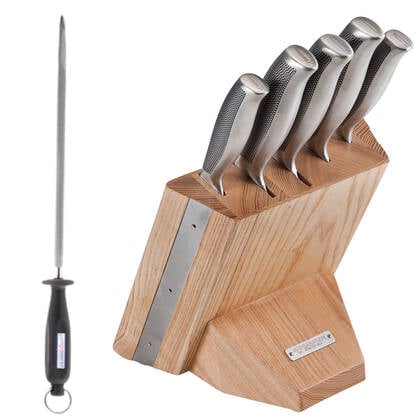 Diamant Sabatier Riyouri Messenblok - 5-delig - Naturel Eiken Hout|RVS Bruin