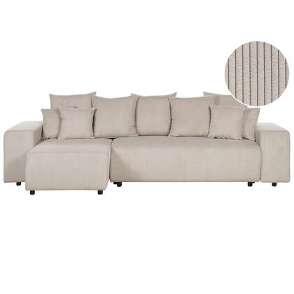 Beliani - LUSPA - Hoekbank - Taupe - Rechtszijdig - Corduroy Beige