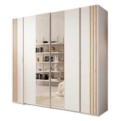 Meubella - Kledingkast Franklin - Wit - 220 cm - Met spiegel