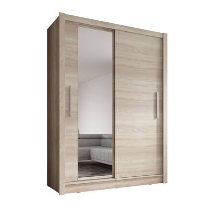Meubella - Kledingkast Bazarre - Eiken - 155 cm - Met spiegel Bruin