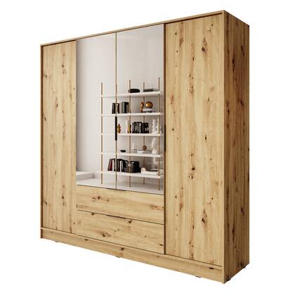 Meubella - Kledingkast Kaelum - Eiken - 206 cm - Met spiegel Bruin