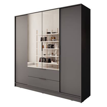 Meubella - Kledingkast Kaelum - Grijs - 206 cm - Met spiegel