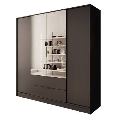 Meubella - Kledingkast Kaelum - Zwart - 206 cm - Met spiegel