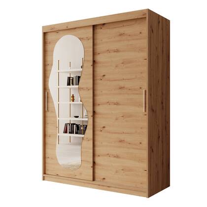 Meubella - Kledingkast Ulysses - Eiken - 150 cm - Met spiegel Bruin