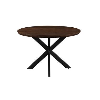 Livingfurn - Eetkamertafel Jesper Round Brown 120cm - Mangohout Bruin, Zwart
