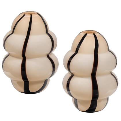 WOOOD Kency Vaas Met Streep - Glas - Naturel|Zwart - Set van 2 Bruin