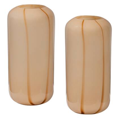 WOOOD Arles Vaas Met Streep - Glas - Naturel - Set van 2 Bruin