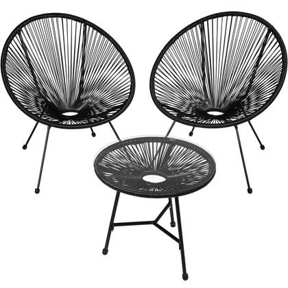tectake® Set van 2 stoelen Santana met tafel - Zwart