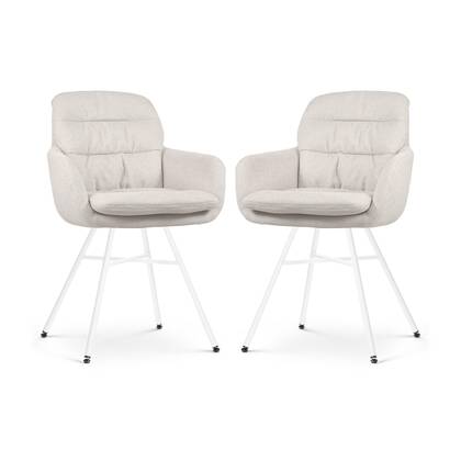 Nolon Noa-Mia Eetkamerstoelen Set van 2 - Beige - Witte Poten