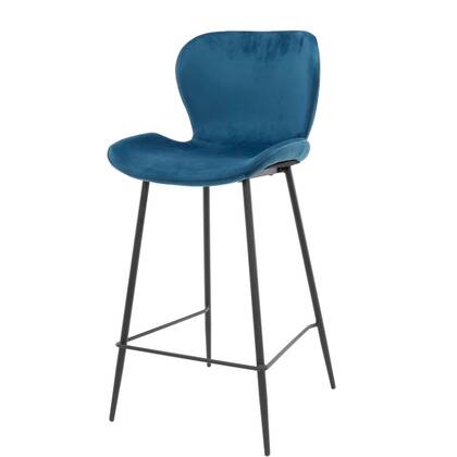 AnLi Style Barstoel velvet ronde buis - Velours blauw - set van 4