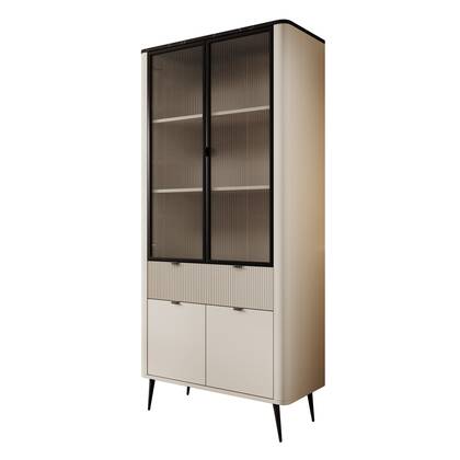Meubella - Vitrinekast Mace - Beige - 90 cm - Met glas
