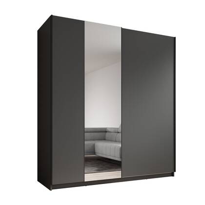 Meubella - Kledingkast Ganaro - Grijs - 180 cm - Met spiegel